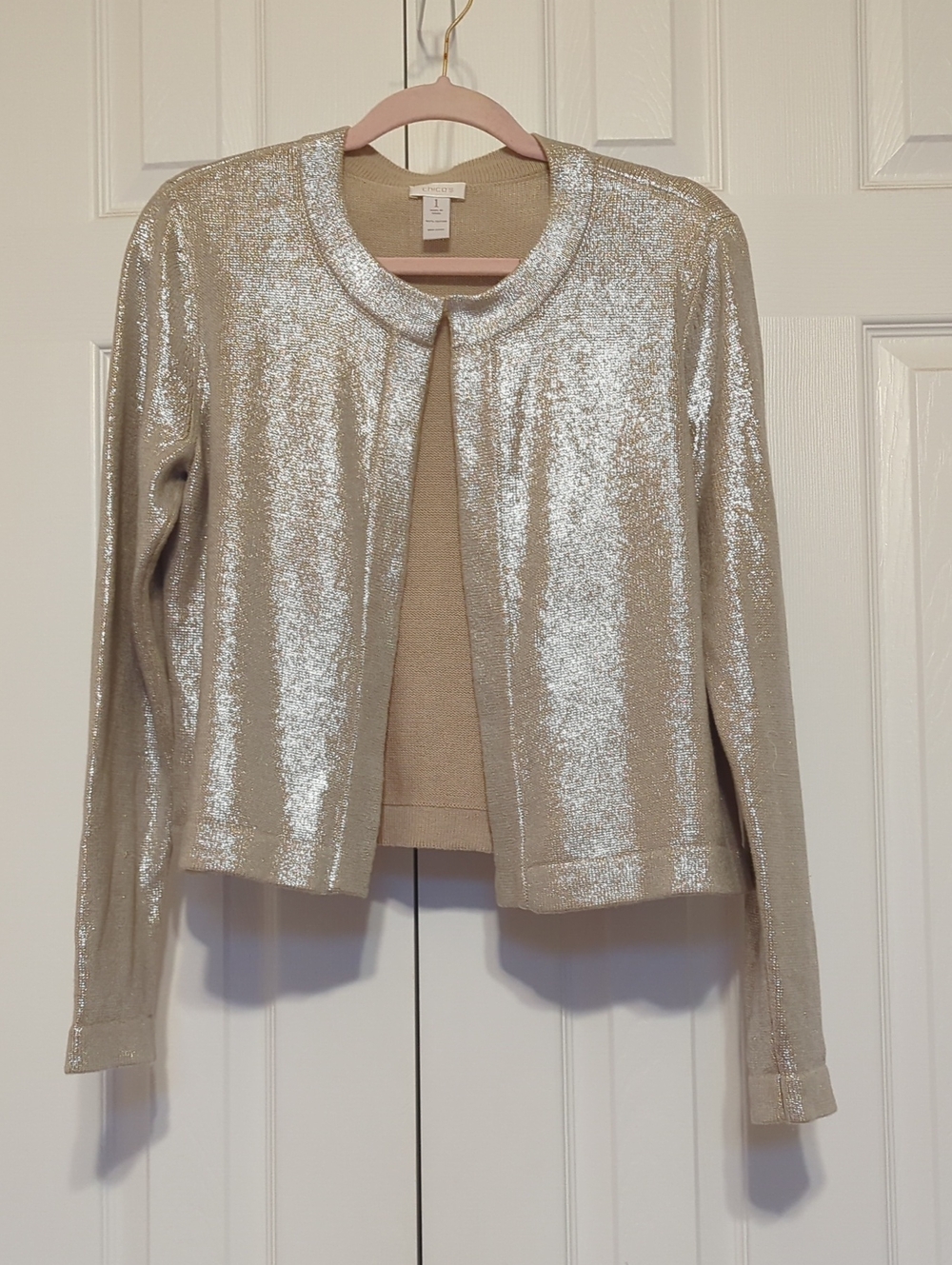 Chicos Metallic Tan Sweater Size 1 Small